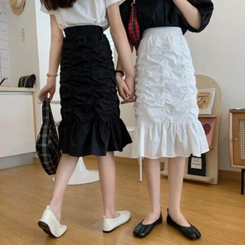 Spring 2021 new womens skirts Korean version of the wild high waist slimming ruffled a-line hip skirt korean fashion clothing