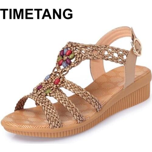TIMETANG 2021Ethnic Women sandals summer woven sandals breathable women wedge sandals zapatos mujer size 35-42E460