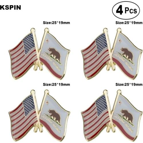 U.S.A & California Friendship Flag Pin Lapel Pin Badge Brooch Icons 4pcs