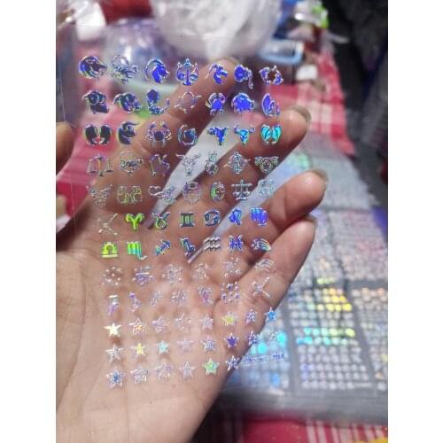 12pcs/sheets Nail Holographic Sticker Decals Silver 3D Flower-Design Self-Adhesive Holo Sticker For Nails Art Decoration Sticker