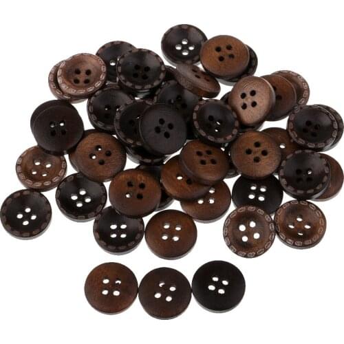 50pcs Vintage 4 Holes Wooden Buttons for Sewing Crafts Clothing Decoration 15mm