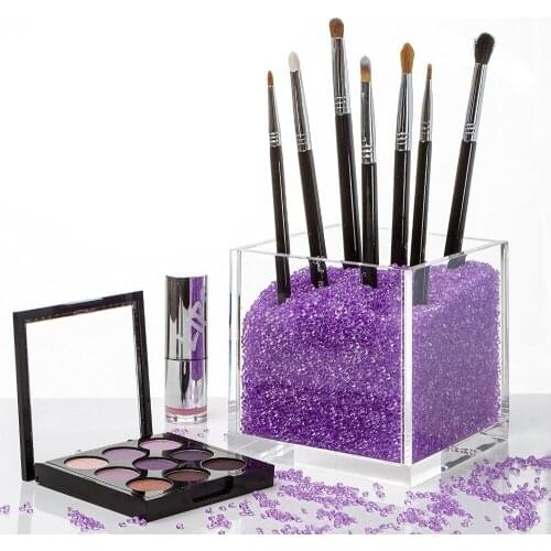Acrylic Square Make up box ,plexiglass Makeup Brush Holder Countertop Cosmetic Organizer with crystal stones beads