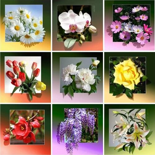 KAMY YI Flowers Plants Landscape Diamond Painting Cross Stitch Full Diamond Embroidered Mosaic 5D Diy Home Decoration
