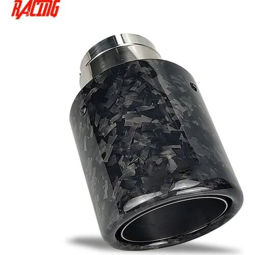 Car 1 piece Universal Forged Carbon Fiber Glossy rolled Edge with Silver Inner Exhaust tip Muffler Pipetip