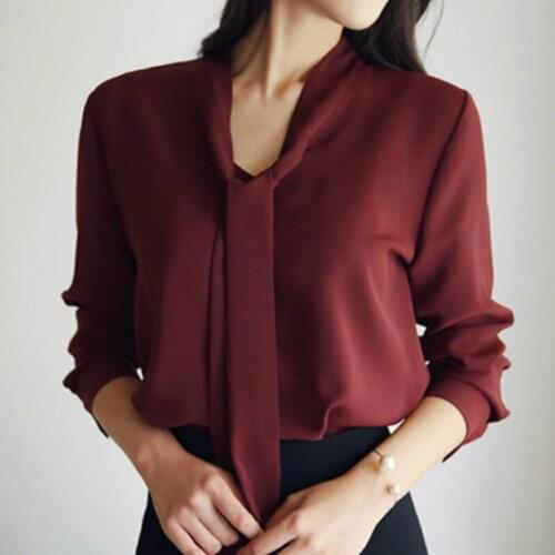 Fashion Woman Blouses 2021 V-neck Office Ladies Tops Chiffon Blouse Women Tops Fall Long Sleeve Women Shirts Blusa Feminina A137