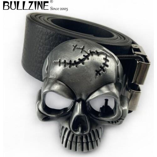 Bullzine zinc alloy retro 3D skull belt buckle Free PU belt Luxurious jeans gift belt buckle FP-03361 drop shipping