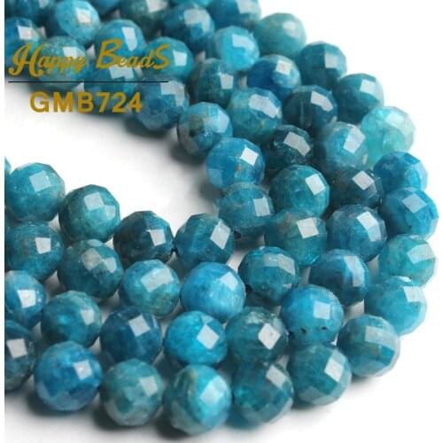 AAA Natural Gem Faceted Blue Apatite Stone Beads Loose Spacer Beads For Jewelry Making DIY Bracelet Necklace 7.5inches 8MM