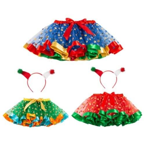 Kids Girls Rainbow Skirt Princess Headband Children Christmas Halloween Party Colorful Tutu Mini Ball Gown Skirt 2-7Y