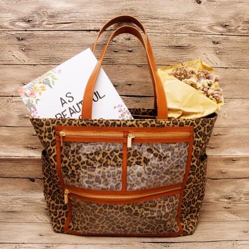 Women Canvas Tote Bag Leopard Fashion Handbag Stripe Lip Transparent Window Pu Top-Handle Solid Color Shoulder Bags Casual Sac