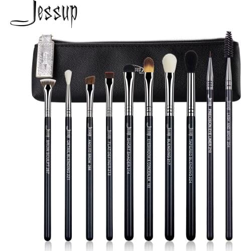 Jessup Eyeshadow Makeup Brush Set 10pcs Professional Eye Liner Lash Blending Concealer Eyebrow Brushes Kits Cosmetics Bag