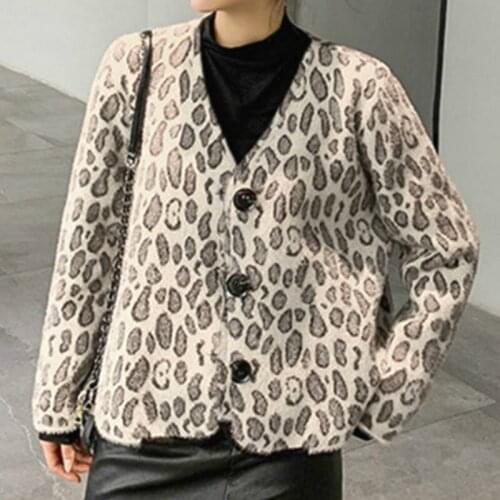 Korean Renaissance Women Retro Leopard Knitted Cardigan Winter Vintage Sweater Offiec Lady Elegant Chic Harajuku Sweater Coat