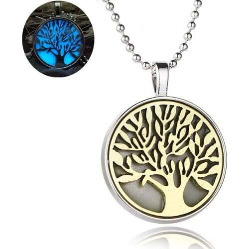 The Tree of Life Light Round 30mm Luminous gold-color Pendant Necklace Gift Fluorescent Glow In Dark For Lover Distribution
