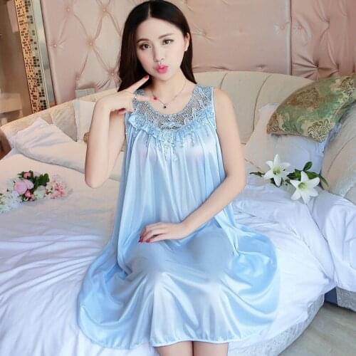 Summer nightdress women sexy sleeveless sling nightgown women sleepwear dress ice silk sleeping clothes female home night shirt