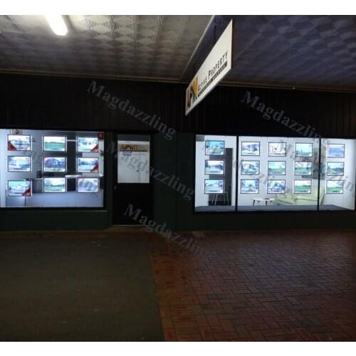 Magnetic Acrylic Frame Window Cable Hang LED Illuminated Display System A4 One Side Landscape Light Pocket for Real Estate