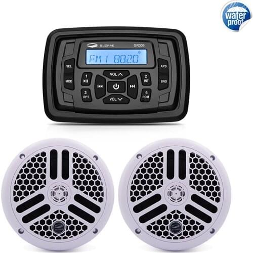 Marine Audio Waterproof Boat Stereo Bluetooth FM AM Radio Media Receiver MP3 Car Player For RV ATV Yacht +6.5" Marine Speakers