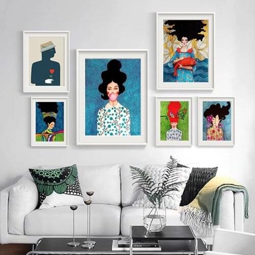 Nordic Style Abstract Character Canvas Painting Beautiful Girl Rose Flower Poster Modern Simple Wall Art Picture for Living Room