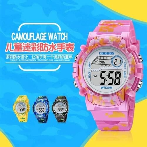 Navy Blue Camouflage Kids Watches LED Colorful Flash Digital Waterproof Clock For Boys Girls Date Week Creative Childrens Watch