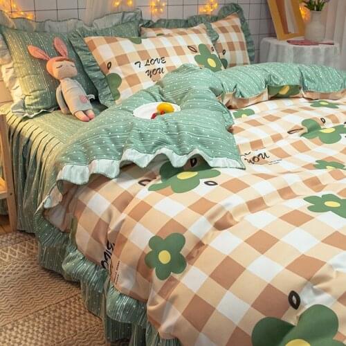 New Fashion Bedding Set Pure Cotton A/B Double-Sided Pattern Simplicity Bed Sheet, Quilt Cover Pillowcase 3/4pieces