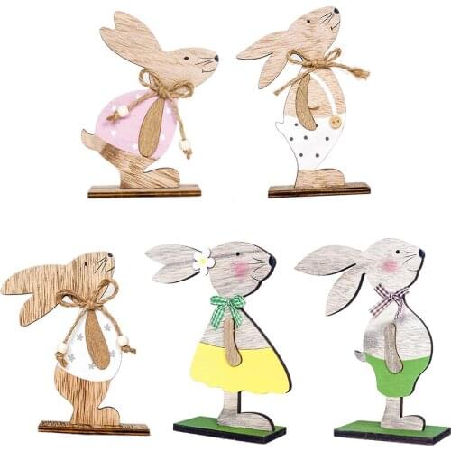 Easter Craft Rabbit Bunny Shape Wooden Stand Happy Easter Decoration for Home Decor Wood Easter DIY Ornament Easter Gift kids