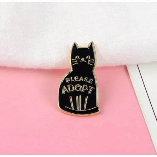 ADOPT A Black Cat ! Lovely Cartoon Cat Lapel pin Denim Jeans shirt bag Cartoon Animal Jewelry Gift for Kids