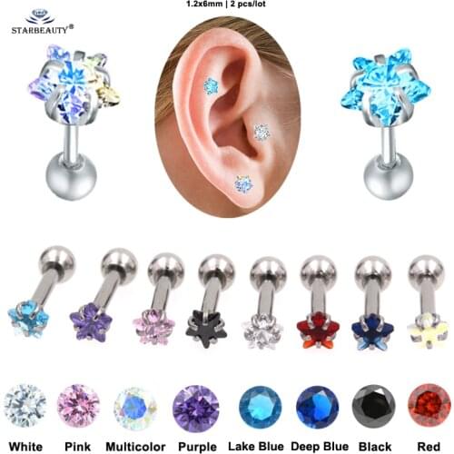 2 pcs/lot 1.2x6x3mm Star Helix Piercing Oreja Cartilage Earrings Stud Stainless Steel Jewelry Ear Piercing Tragus Piercing Gifts