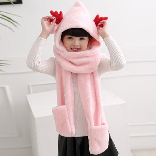 Unisex Girls Beanies Cap Set Baby Kids 3PCS Xmas Deer Scarf Hat & Glove Sets Flannel Children Winter Warm Scarfs And Shawl