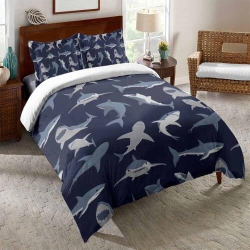 Blue Gray Shark Print Bedding Set 2/3 Marine Animal Bedding Linen Set Teen Household Down Bedding Set