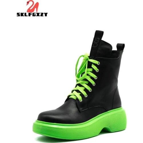 SKLFGXZY 2021 British Style Women Ankle Motorcycle Boots Platform Genuine Leather Side Zip Retro Ladies Shoes Handmade