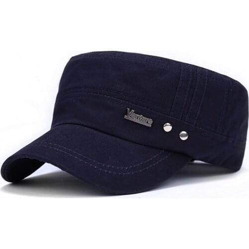 Unisex Adjustable Strap Cadet Cap Flat Top Hat Washed Cotton Twill Military Style Ripstop Fitted Cap