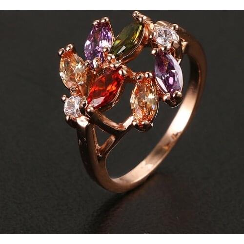 Bettyue Brand Fashion Shinning Charm Rose Gold Color Multicolor Flower AAA Zircon Jewelry Rings For Women Wedding Party Gift