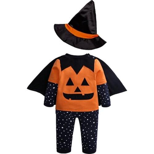 1 Set Halloween Pumpkin Wizard Baby Clothes With Bat Cloak Wizard Hat For Baby Onesie Kids Costumes Bodysuit