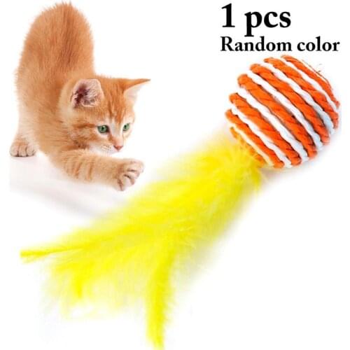 1PC Cat Wand Refill Toy Fake Feather Kitten Ball Toy Cat Interactive Toy Kitten Chasing Toy Pet Training Supplies Random Color
