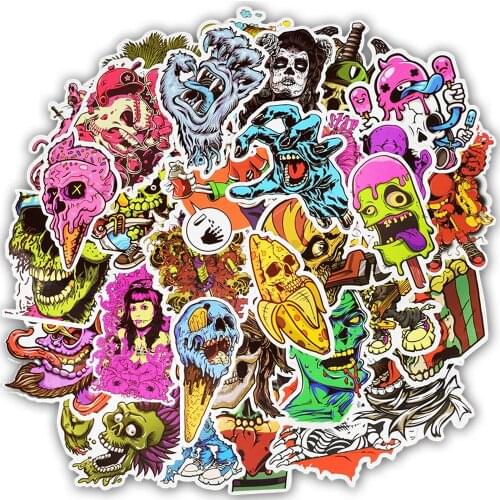 10/30/50pcs Funny Horror Skeleton Graffiti Stickers DIY Waterproof Phone Laptop Skateboard Luggage Guitar Cartoon Sticker Toys