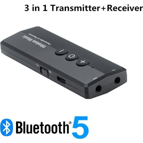 Bluetooth 5.0 Transmitter Receiver For TV Headphone Car Kit W/Control Button 3.5mm AUX Jack Stereo Music Audio Wireless Adapter
