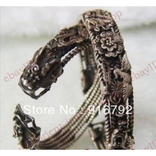 Free P&P >>>>>Oriental Tribal jewelry tibet silver a pair carven dragon phoenix bracelet