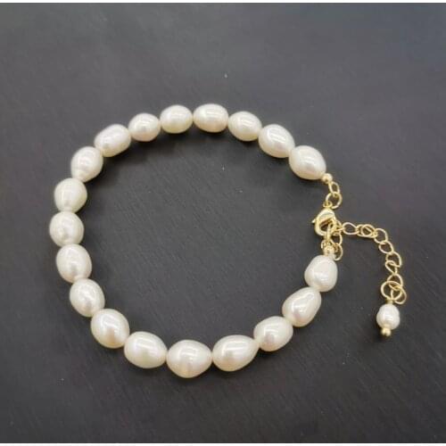 7mm Oval Natural Freshwater Pearl Bracelet Beads 14K Gold Filled Adjustable Chain White Pearls Elegant Customized For Women Gift