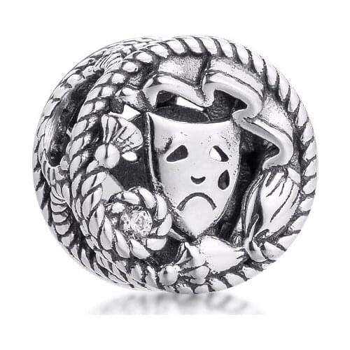 DIY Fits for Pandora Charms Bracelets Comedy & Tragedy Drama Masks Beads 100% 925 Sterling-Silver-Jewelry Free Shipping
