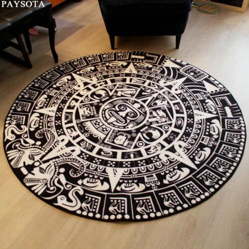 PAYSOTA Maya Totem Black White Round Rug Entrance Tea Table Sofa Large Carpet Living Room Anti - skid Floor Mats