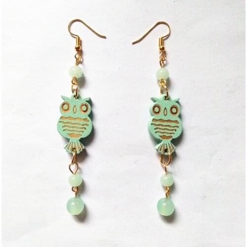 Wood Love Owl Earrings Women Drop Earrings Fashion Jewelry Eardrop Personality Hollow Hoop Earrings