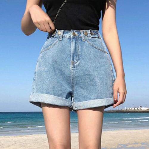 Vintage High Waist Blue Wide Leg Female Jean Shorts Womens Denim Shorts Classic Casual Summer Ladies Shorts Jeans for Women