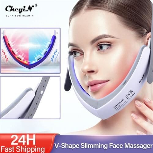 LED Photon Therapy V-Shape Slimming Face Massager Vibration Electric Facial Massage Skin Lifting Tightening Anti-Wrinkles Beauty