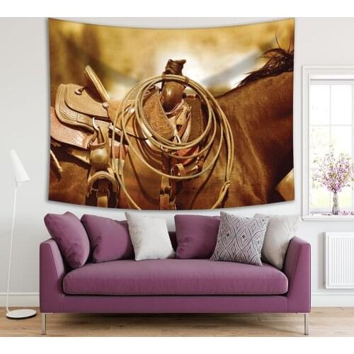 Tapestry A Horse Saddle and Rope in Sepia Tone Cowboy West Country Life Vintage Photo Printed