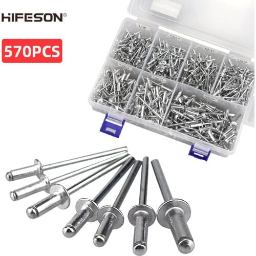 HIFESON 570PCS Rivet Gun Aluminum Core Pull Rivet Decoration Nail 3.2*8/10/12 4.0*10/12/14 5.0*14 for Furniture Assortment Kit