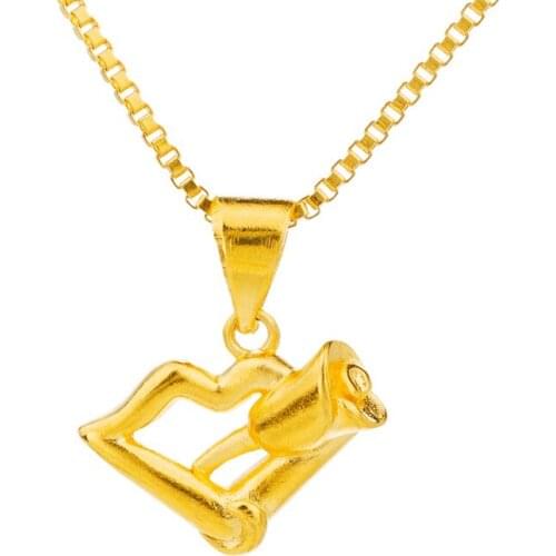 2019 explosion models hot sexy 24K gold lips pattern design popular alloy clavicle chain pendants necklaces women wholesale gift