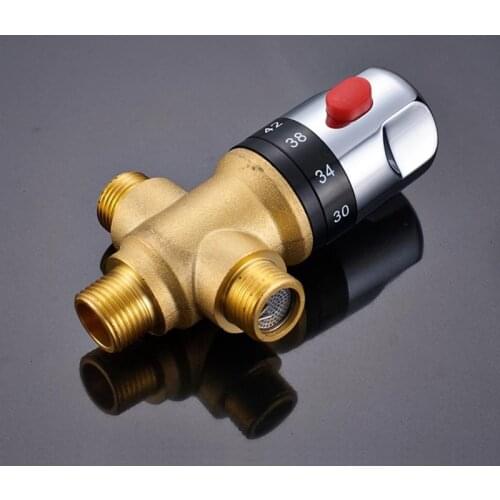 Chrome Finish Solid Brass Thermostat Faucet Thermostatic Mixing Valve Bathroom Water Temperature Control Faucet Cartridges