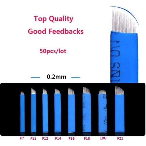 50Pcs 7 11 12 14 16 18 21 18U PinTattoo Needles Permanent Makeup Eyebrow Embroidery Blade For 3D Microblading Manual Tattoo Pen