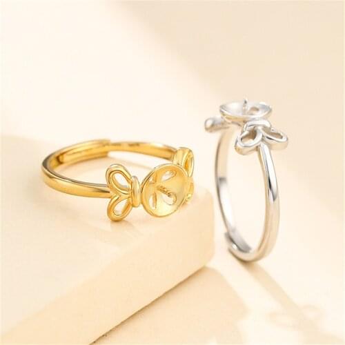 Ring Blank for 8mm-10mm Round Beads or Pearls Gold Plated 925 Silver Ring Setting Adjustable Ring Base SR0091