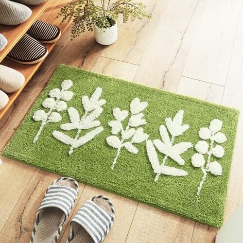 Honlaker Green Leaves Flood Bath Mat Absorbent Microfibre Bath Carpet House Entrance Door Mat Super Soft Bath Carpet