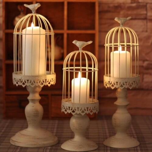 2 PCS Creative Romantic Wrought Iron Birdcage Carved Candlestick For Wedding/Hotel/Home Decoration