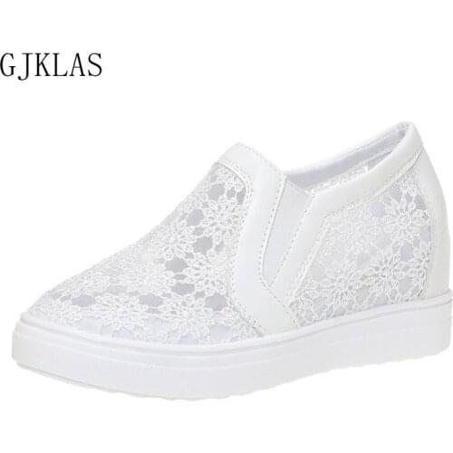 Wedge Sneakers Real Leather Casual Shoes Slip on Shoes for Women Chunky Sneakers Lace Vulcanize Women Shoes Casual Platforms